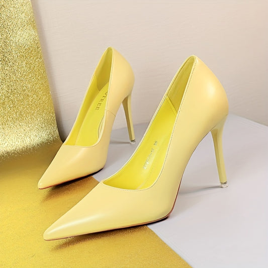 Women's Solid Color Stiletto Heels, Fashion Point Toe Dress Pumps, Stylish Slip On Heels