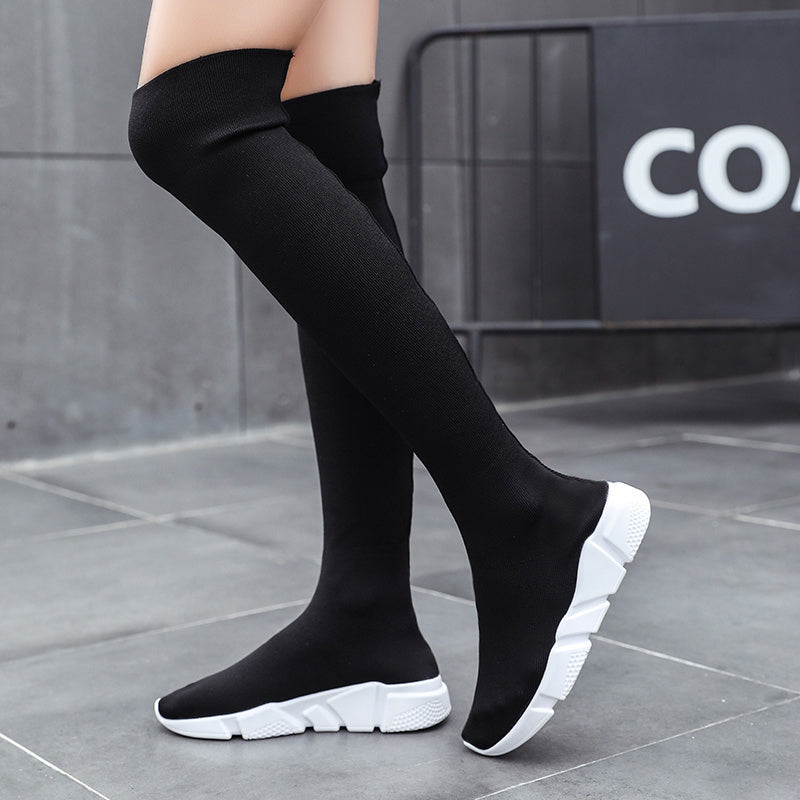 Casual Chic Over-The-Knee Stretch Boots: Comfortable Slip-On, Low Platform Heel, Solid Color