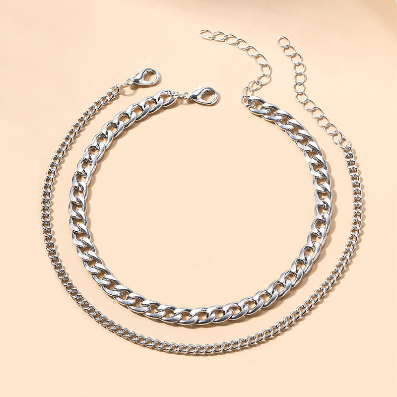 2pcs/set Fashion Vintage Simple Double Layer Chain Anklet For Men