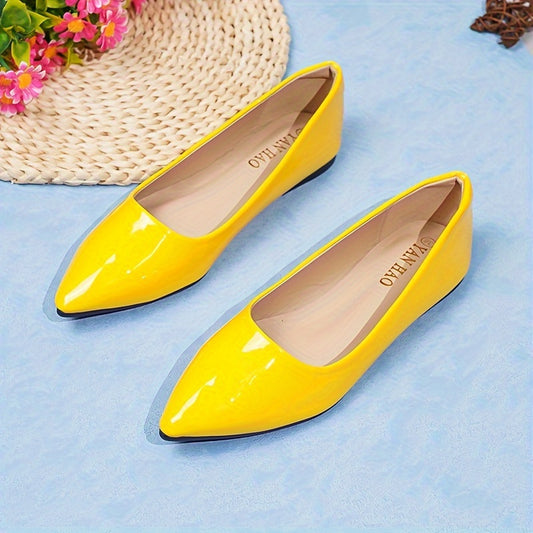 Women's Solid Color Flat Shoes, Casual Point Toe Slip On Shoes, Lightweight & Comfortable Shoes