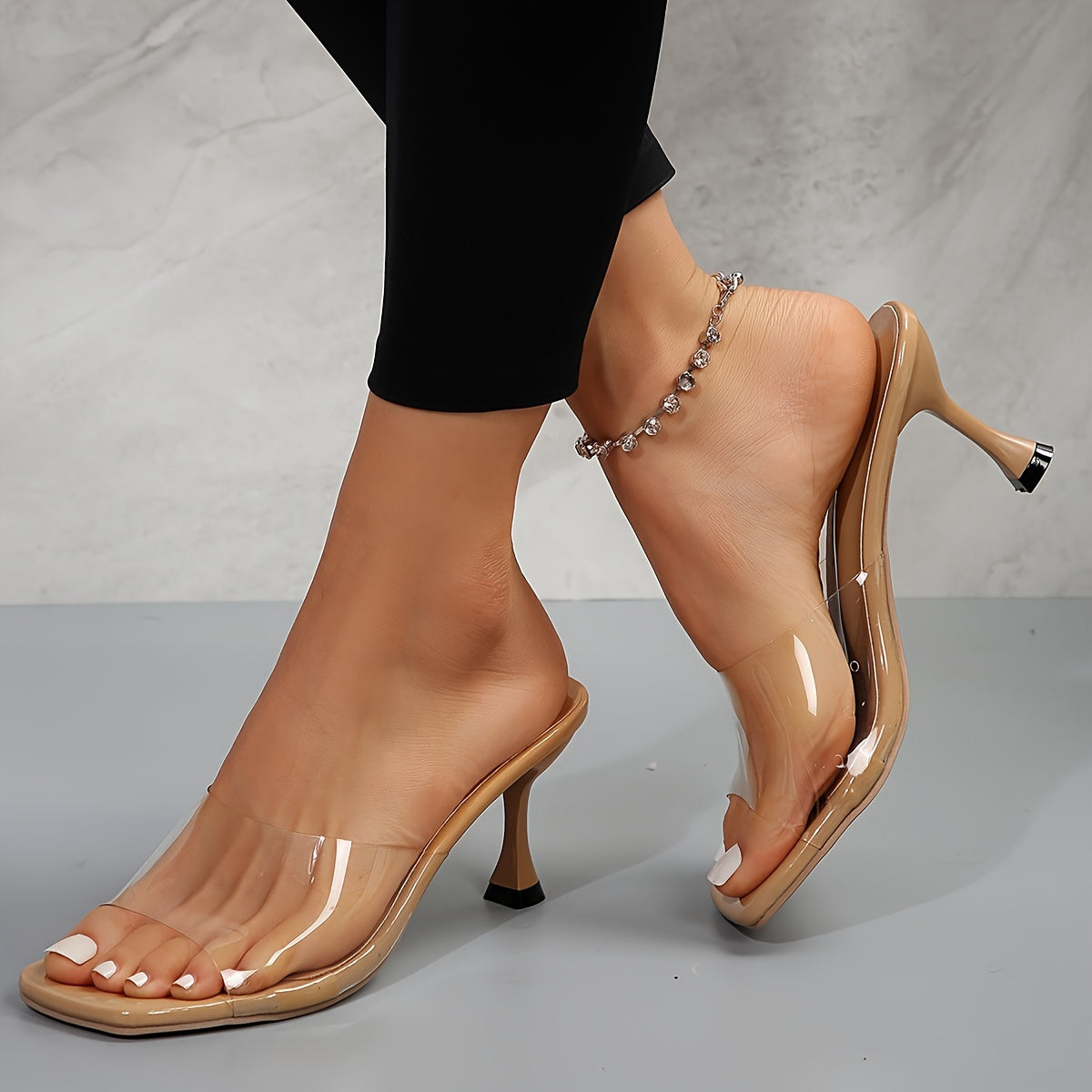 Elegant Women's Summer Sandals - Comfy Slip-On Kitten Heel, Chic Transparent Design, Versatile Solid Color