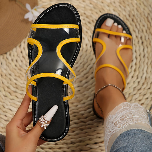 Women's Trendy Slide Sandals, Casual Open Toe Flat Summer Shoes, Lightweight Transparent Strap Shoes