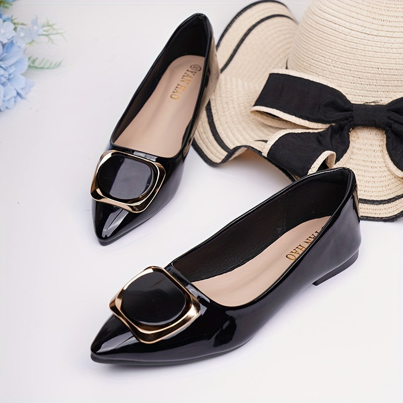 Women's Buckle Decor Flat Shoes, Elegant Point Toe Slip On Shoes, Lightweight & Comfortable Shoes