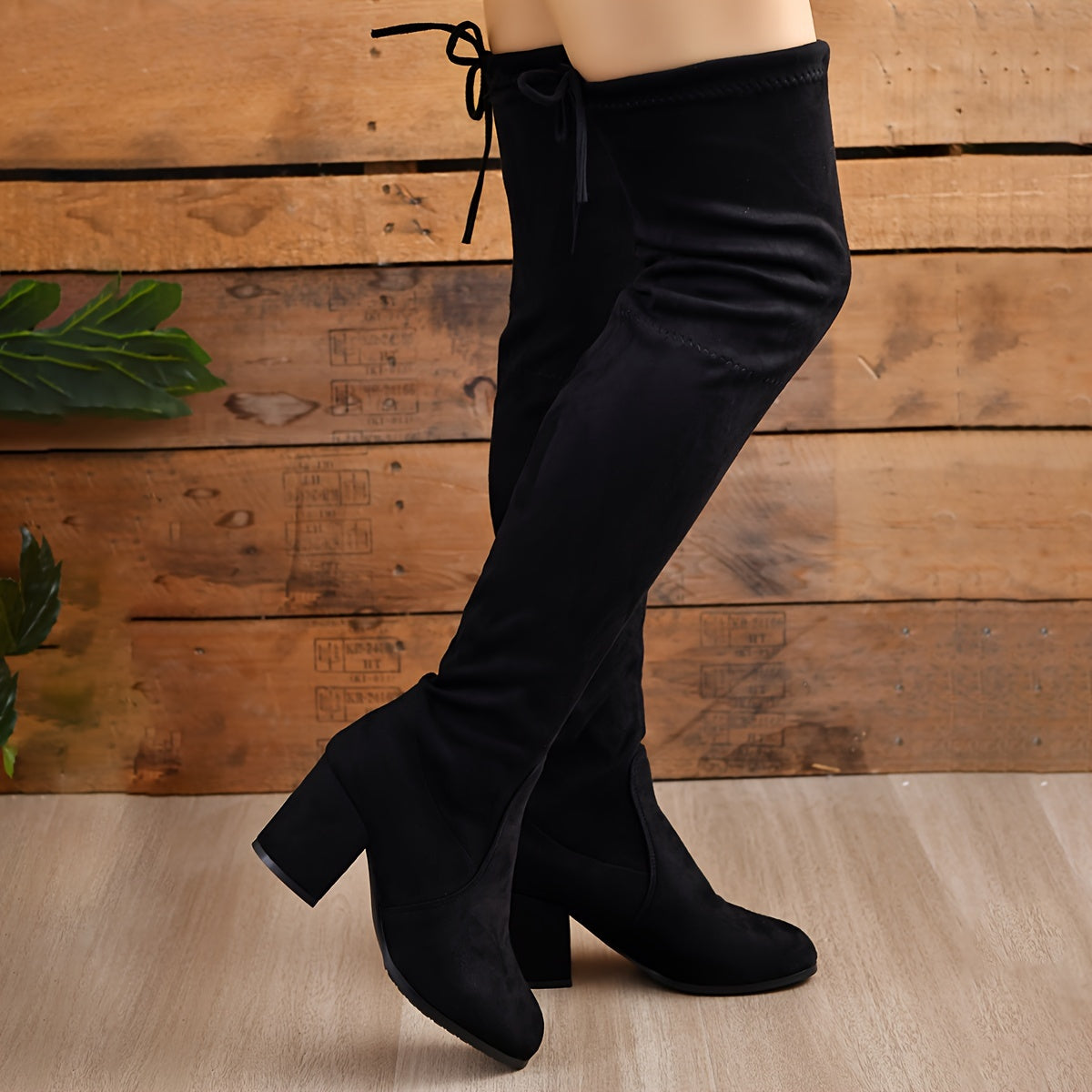 Elegant Over-The-Knee Boots with Chic Block Heel | Comfortable Lace-Up, Versatile Solid Color Design for All Seasons