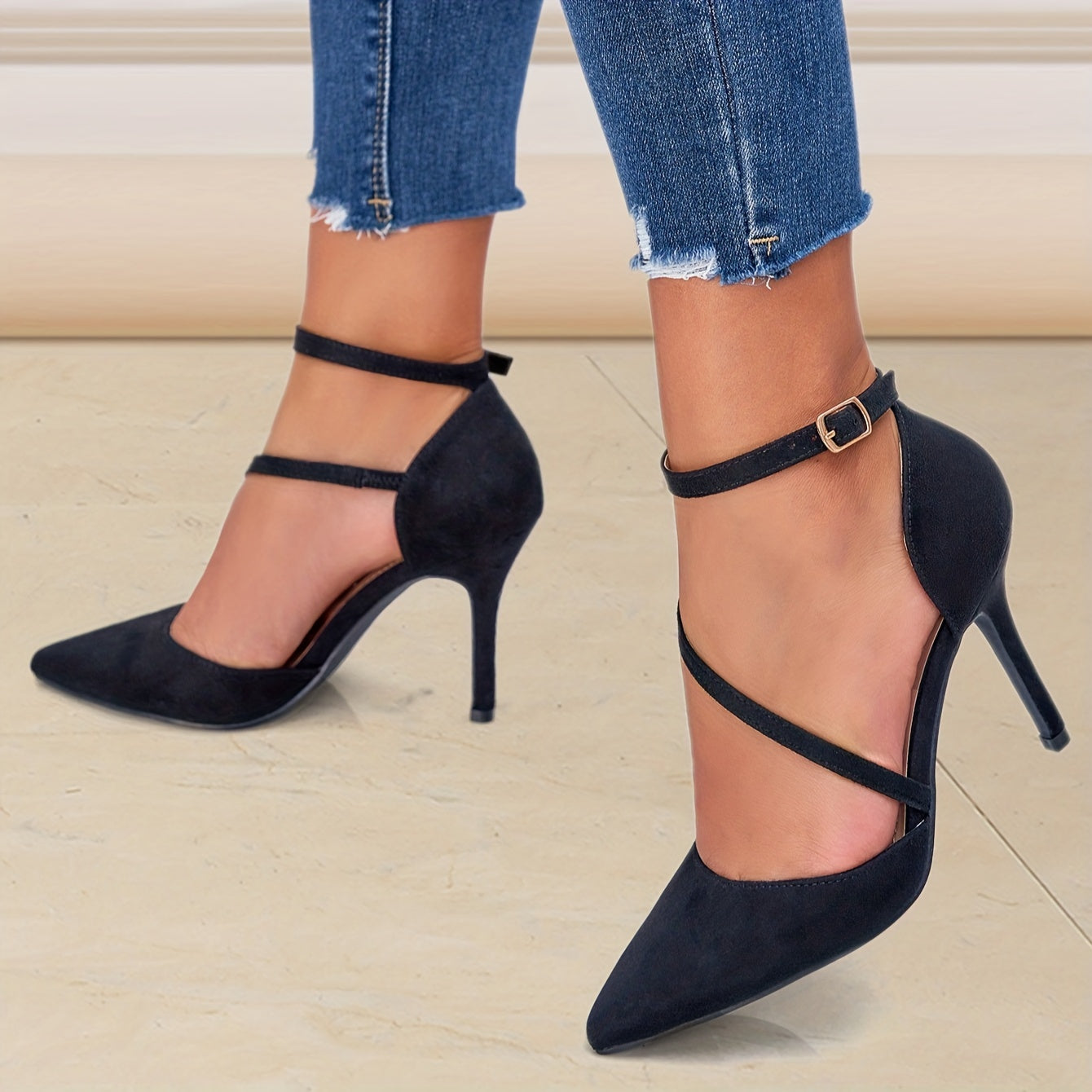 Elegant & Chic Women's Stiletto Heels: Breathable, Secure Ankle Strap, Pointed Toe - Perfect Spring Fashion Statement