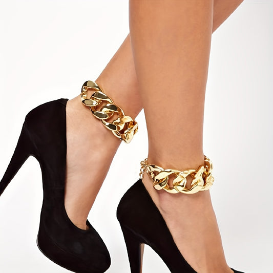 Punk Style Golden Color Cuban Chain Anklet Niche Design Acrylic Ankle Bracelet Foot Accessory