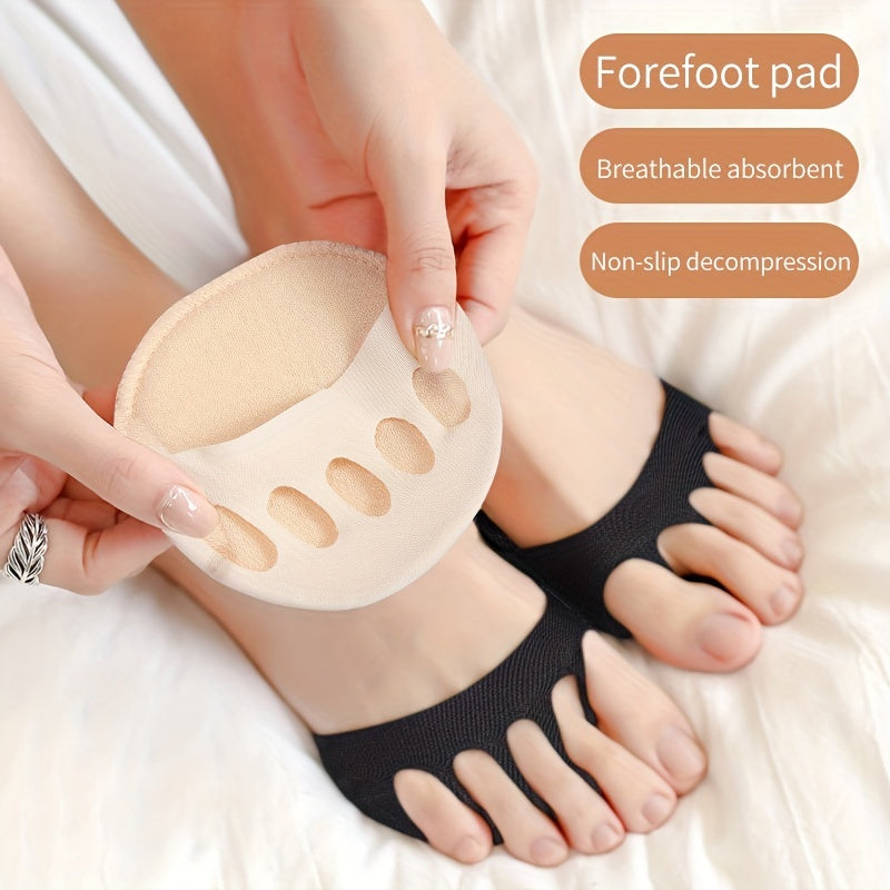 2pcs Five Toes Forefoot Pads For Women High Heels, Half Insoles Absorbs Shock Socks Toe Pad Inserts