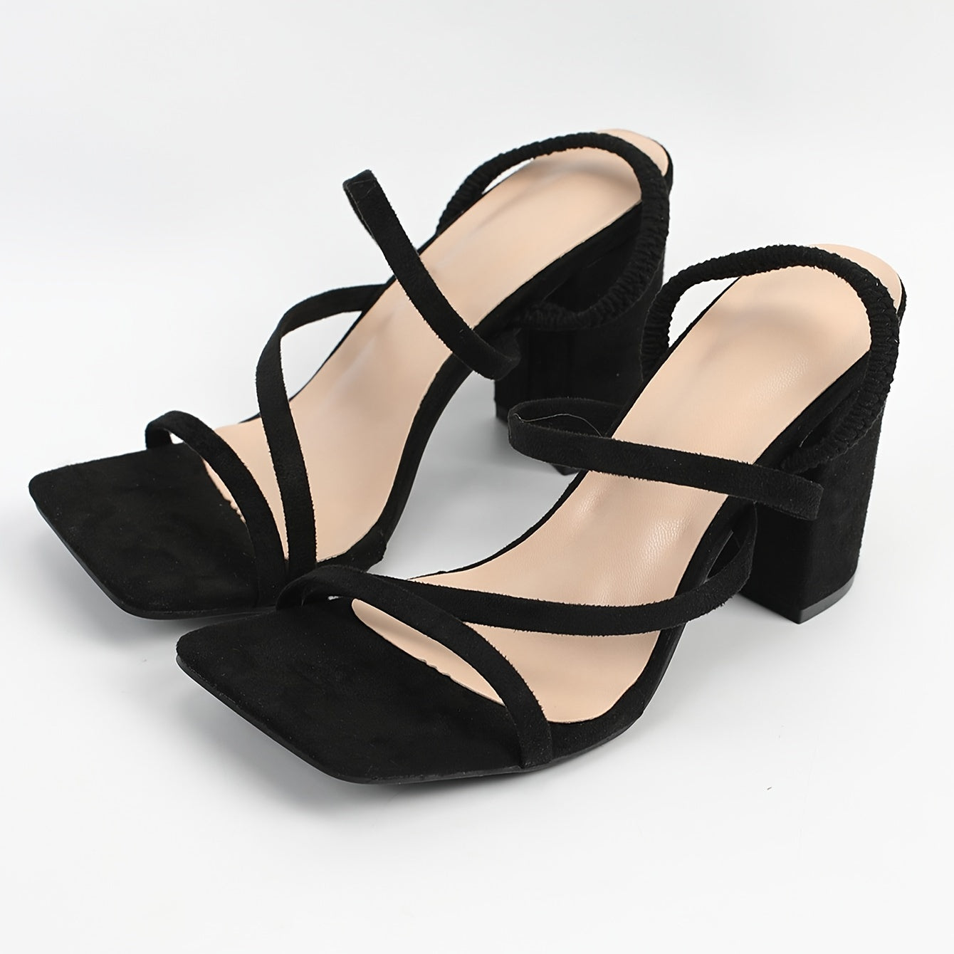 Women's Solid Color Casual Sandals, Ankle Strap Chunky Heel Trendy Shoes, Versatile Summer Shoes