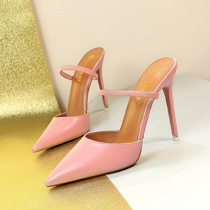 Women's Solid Color Stiletto Heels, Elegant Point Toe Dress Pumps, Fashion Minimalist Slip On Heels